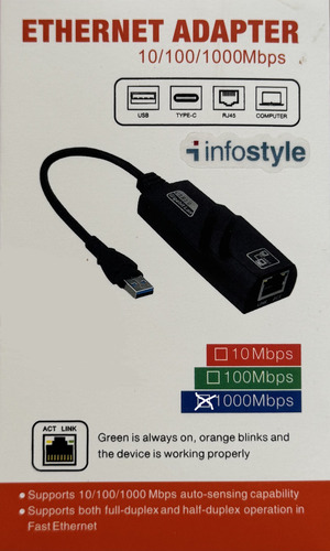 Adaptador Usb A A Red Lan Rj45 Ethernet Gigabit 1000 Mbps