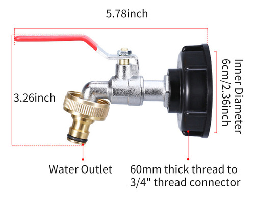 Adaptador Grifo Válvula Ibc 3/4'' Latón Conector Rosca Para