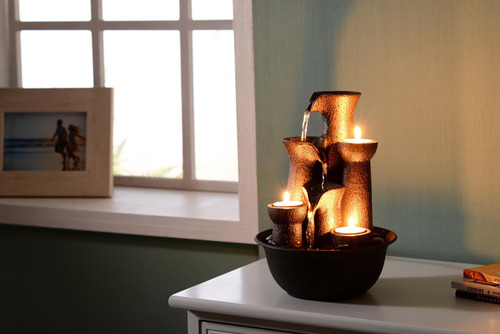 Fuente De Mesa 3 Velas Cascada Interior Resina Mmg