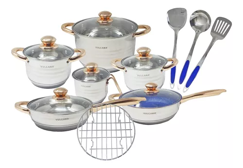 Batería De Cocina Vulcana Azul Acero Inoxidable 16 Piezas