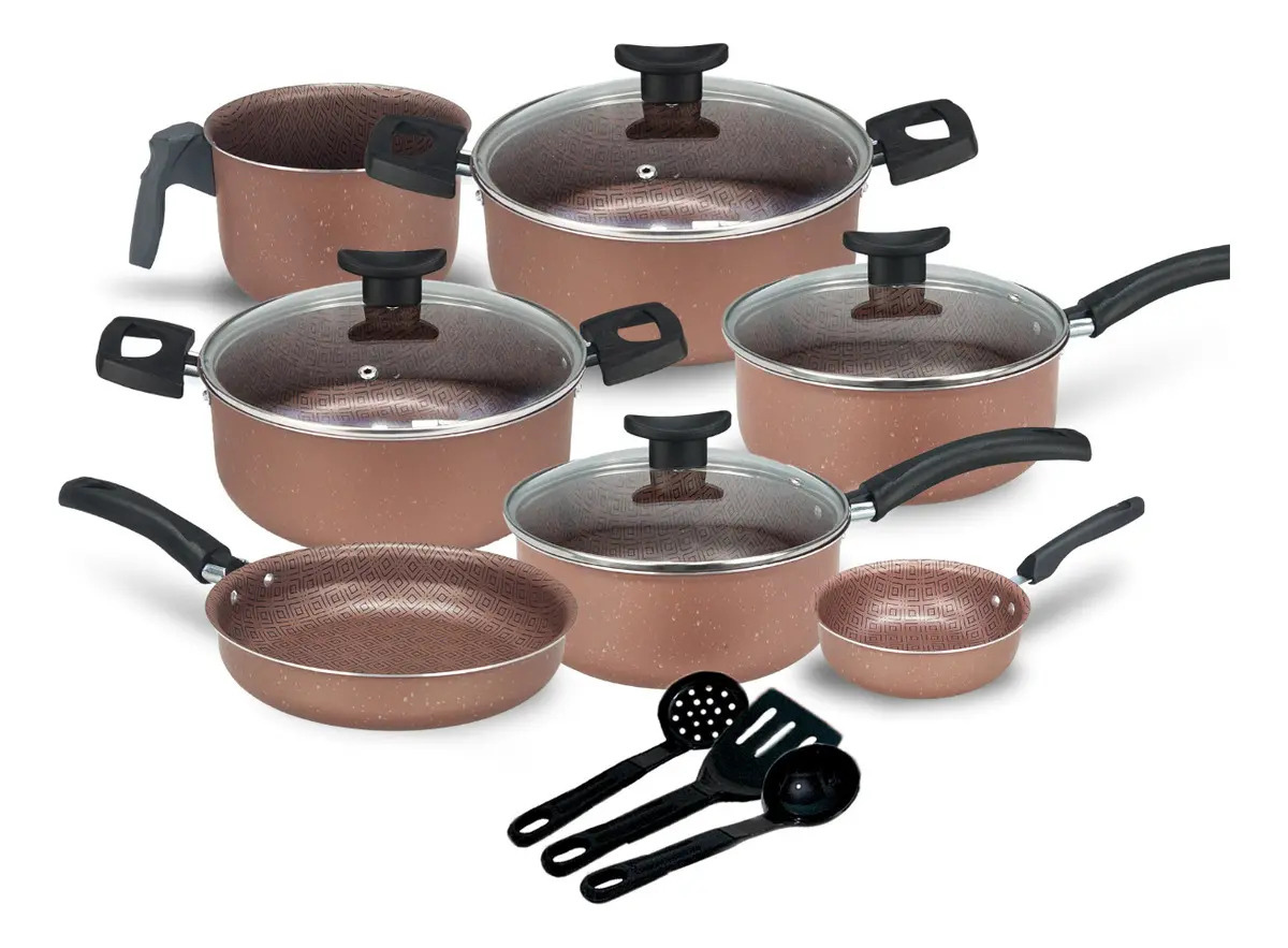 Conjunto Panelas Antiaderente 10 Peças Teflon Cor Chocolate