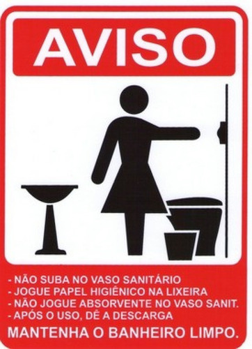 Placa De Pvc Aviso Mantenha O Banheiro Limpo Feminino