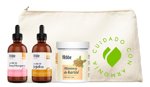 hebbe cosmetics kit hidratante aceite de rosa mosqueta jojoba y karite