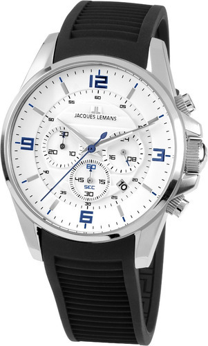 Reloj Jacques Lemans Hombre 1-1799b Color de la correa Negro Color del bisel Plateado Color del fondo Blanco