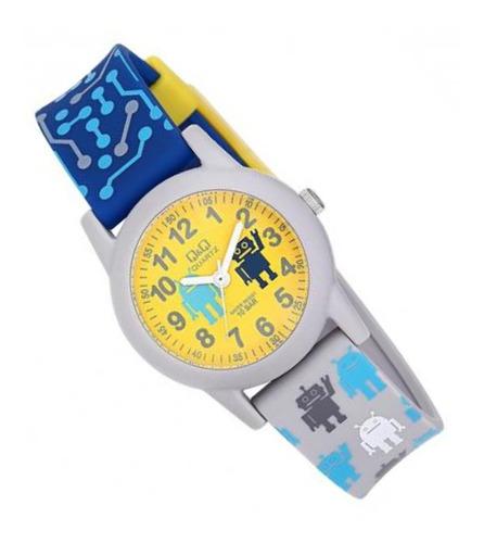 Reloj infantil gris para hombre con pulsera azul y amarilla Q&q