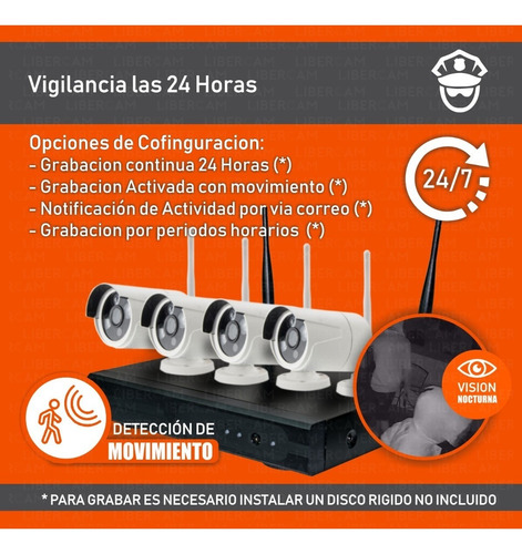 Kit 4 Camaras Seguridad Ip Inalambrico Full Hd Nvr Wifi Hdmi