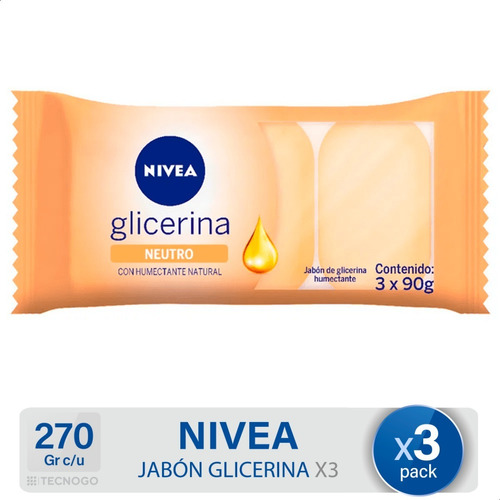 Jabón De Glicerina Nivea Neutro Pack 3 Envases De 3 Unidades