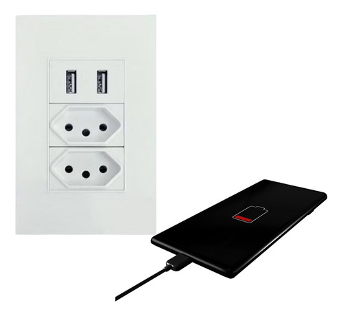 Tomada Parede Dupla Entrada Usb Bivolt Moderno Tecnologia Cor Modelo5