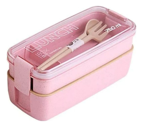 Lunch Box Lonchera 750 Ml Dos Pisos Con Cubiertos Rosa Liso