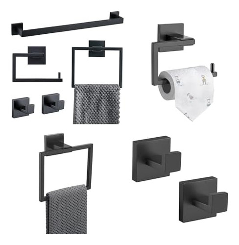 Juego De Accesorios De Baño, Toallero Negro Mate, Soporte Pa