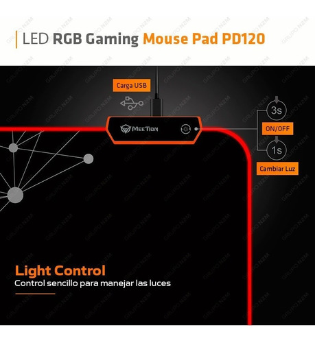 Imagen 3 de 10 de Mouse Pad Gaming M Retroiluminado Meetion Mt-pd120 Premium