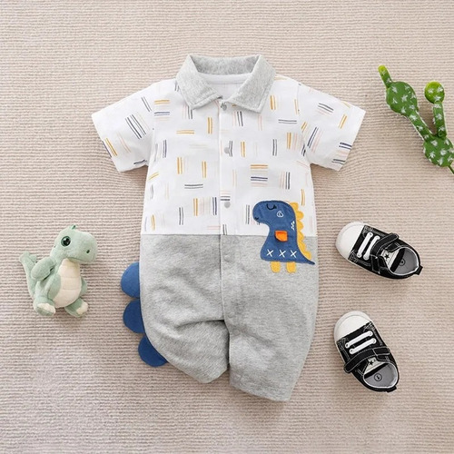 Mameluco De Verano Lindo Para Bebé Con Diseño De Dinosaurios Blanco 0-3 M Floreado