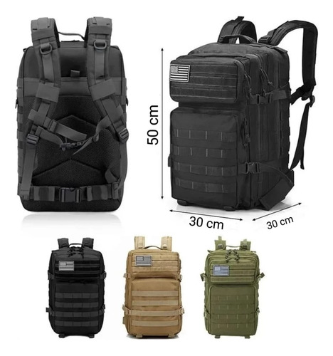 Mochila Tática Camping Militar 50 Litros Resistente +1 Patch Cor Preto Desenho Do Tecido Eua