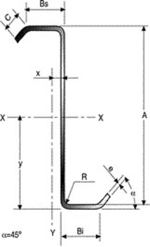 Perfil Z 200 X 0,05 X 10,60m (2,50mm) (84,80 Kg/pza) (thm)