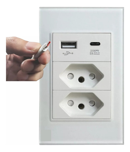 Tomada Em Vidro Temperado Luxo Com Usb-c E Usb-a Não É Wifi