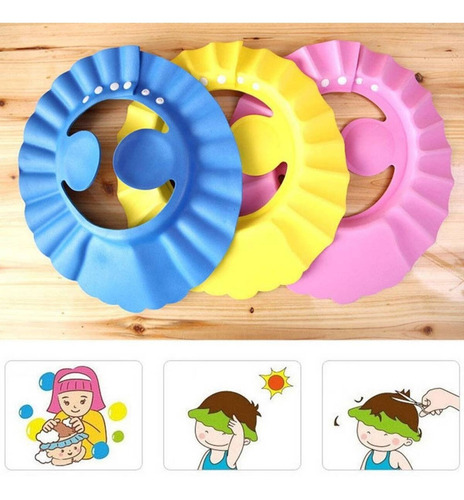 Imagen 2 de 2 de Gorro Visera De Ducha Con Protector Oreja Para Bebés Y Niños