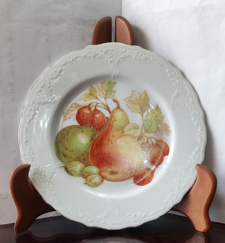 Plato Decorativo Frutas Japonés Usado Antiguo Porcelana 