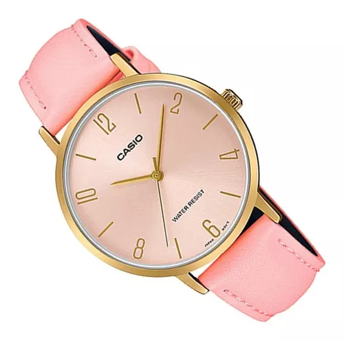 Reloj de pulsera Casio Dress LTP-VT01 de cuerpo color dorado, analógico, para  mujer, fondo rosa