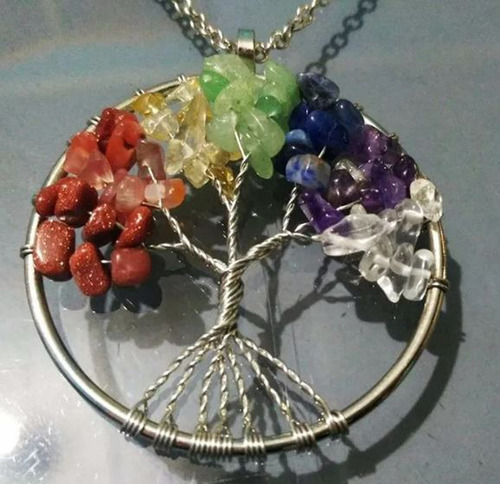 Set Pulsera 7 Chakras + Collar Arbol Vida Volcanica Mandala Forma Tradicional