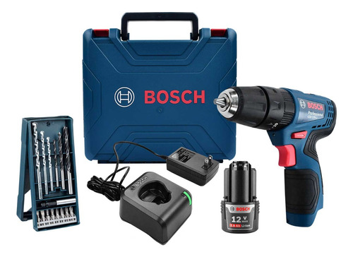 Combo Taladro Percutor Bosch Gsb 120-li + Puntas Y Brocas Color Azul Petróleo