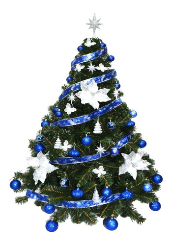 Árbol De Navidad Bariloche 1,35 Con Kit Azul 48 Pzas -sheshu