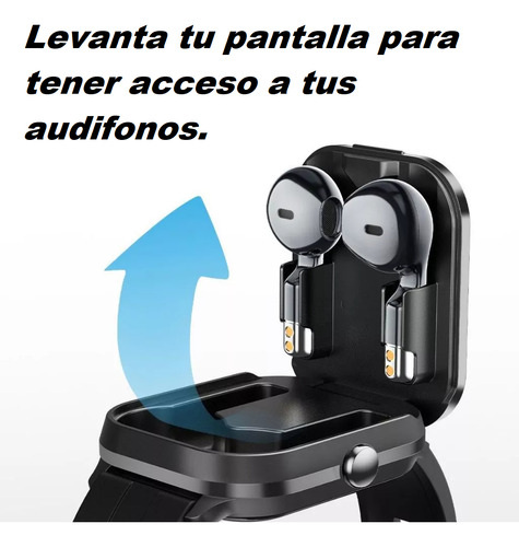 Reloj Inteligente D8 Pro Smartwatch Con Audífonos Bluetooth Integrados 2 En 1 Con Funda De Silicona Pantalla Táctil Hd Para Mujer Y Hombre Notificaciones Sensor De Ritmo Cardiaco Color Negro