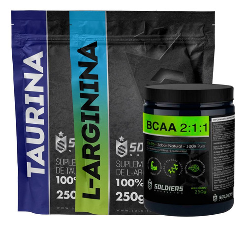 Kit: Arginina 250g + Bcaa 250g + Taurina 250g