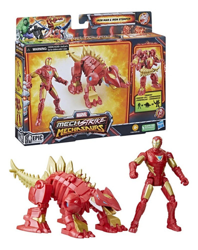 Muñeco Mechasaurs Marvel Iron Man Y Stomper 10cm