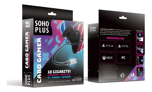 Patch Cord Gamer Cat6 blindado para PS5 PRO/xbox series/ 1,8 mts CM Preto Furukawa