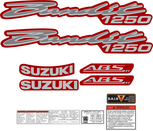 Jogo Adesivo Suzuki Bandit 1250 2009 Vermelha Szb125003 Fgc