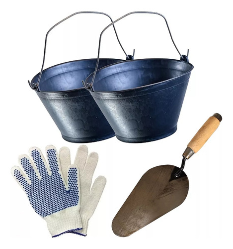 Combo 2 Baldes + Guantes Moteado + Cuchara Albañil 8 Pulgada