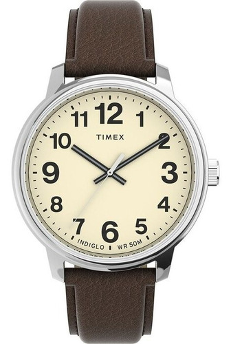 Reloj Timex Easy Reader Bold Modelo: Tw2v21300 Color de la correa Café Color del fondo Crema