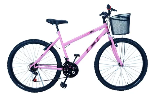 comprar Bicicleta Passeio Anny Aro 26 con cestinha 18 Vel Branca Cor Rosa Forss