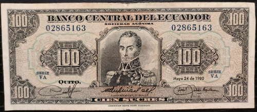 Billete 100 Sucres 24/may/1980 Ecuador F-vf