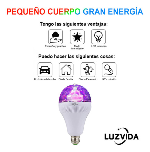 Luzvida Luces De Escenario Fiestas Base E27 Bombillas Giratorias De Color,dj Luces Lamparas Led Bombilla Estroboscópica Disco Bola, Fiesta De Cumpleaños O Club Bar Cabezas Roboticas Traje Robot Led
