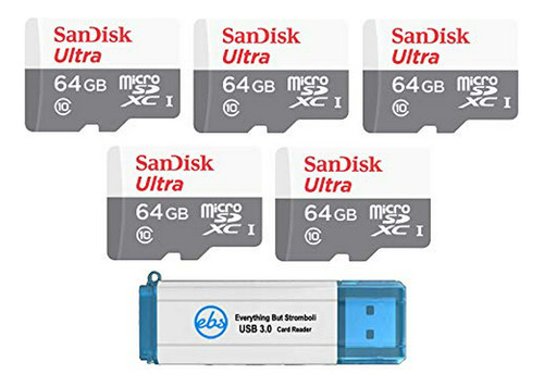 Pack 5 Tarjetas Memoria Microsdxc  Ultra 64gb + Lector Every