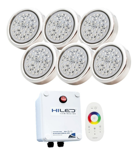 6 Luces Para Pileta Led Rgb 12w +fuente+control Remoto