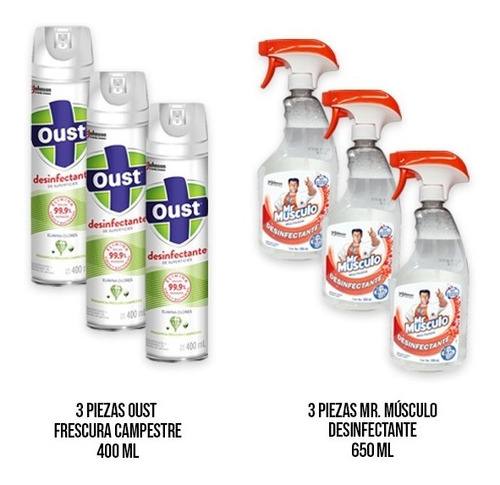 3 Kit - Desinfectante Oust Fresc 400ml + Mr Musculo 650ml