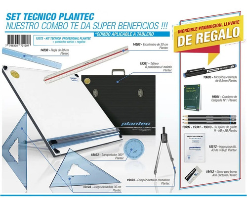 Kit Tablero De Dibujo Plantec 50x60 6 Posiciones + Utiles