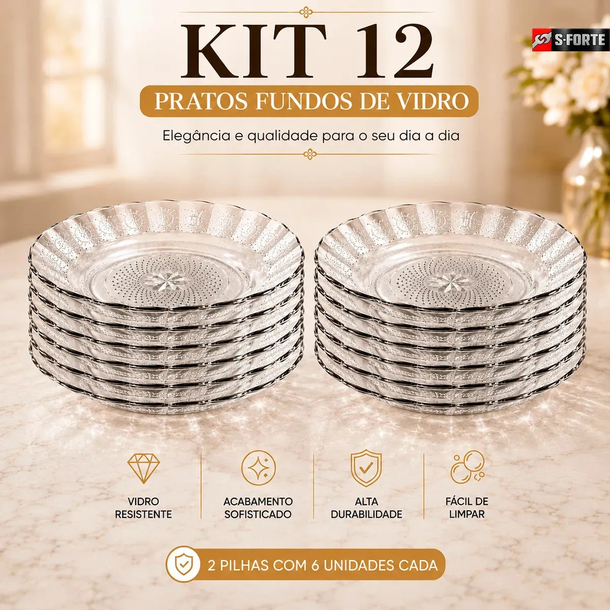 Kit 12 Prato Fundo De Vidro Transparente Estrela Para Restaurantes Servir Sopas Caldos Risotos E Massas