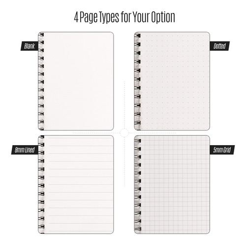 Cuaderno Espiral A5 Con Banda Elástica, Páginas Punteadas Pa