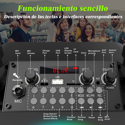 Bocina Karaoke Bluetooth Recargable Portatil Con 2 Microfono