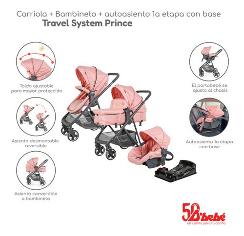 Carriola Con Autoasiento D Bebé Travel System Prince Rosa Rosa Rosa