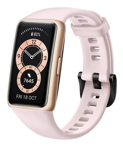 Imagen 2 de 4 de Huawei Band 6 1.47" caja de polímero gold malla sakura pink de silicona FRA-B19