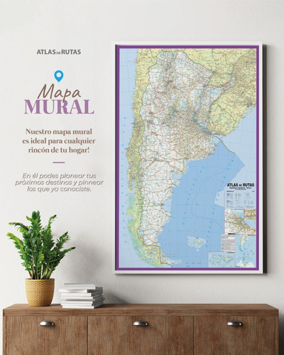 Mapa Argentina, Caminero, 1,60 Mt. X 1,00 Mt. Mural .