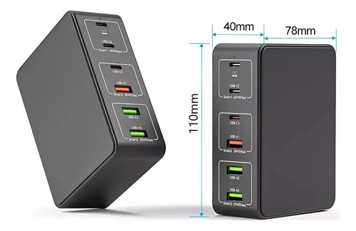 Estación Cargador 120w Alta Potencia Turbo Notebook Celular Negro