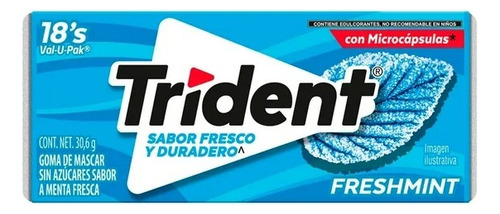 10 Pzas Goma De Mascar Trident Sin AzĂșcar Sabor A Menta Fres