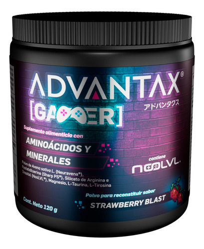 Advantax Gamer Suplemento En Polvo Con Inositol 120g Sabor Strawberry Blast