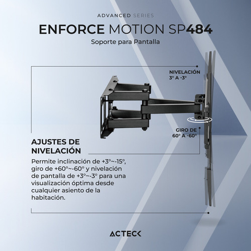Soporte De Pared Acteck Sp484 Articulado Pantallas 37 - 80 Color Negro