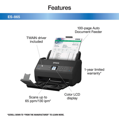 Scanner De Documentos Epson Workforce Es-865 Color Duplex De